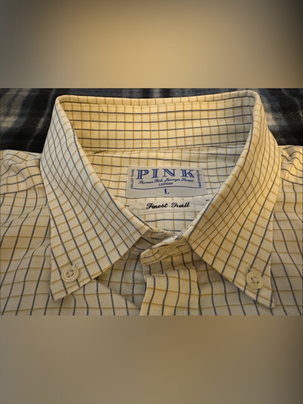 Pink Finest Twill Multicolor Check Yellow Pattern Men’s Dress Shirt Size L